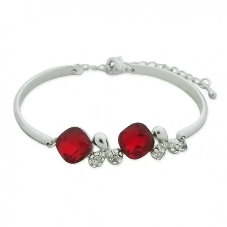 Bracelet aux doubles bijoux en pierre rouge et strass