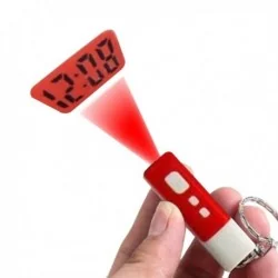 Porte-clés horloge projection LED rouge