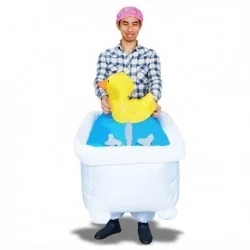 Costume gonflable homme dans sa baignoire avec canard
